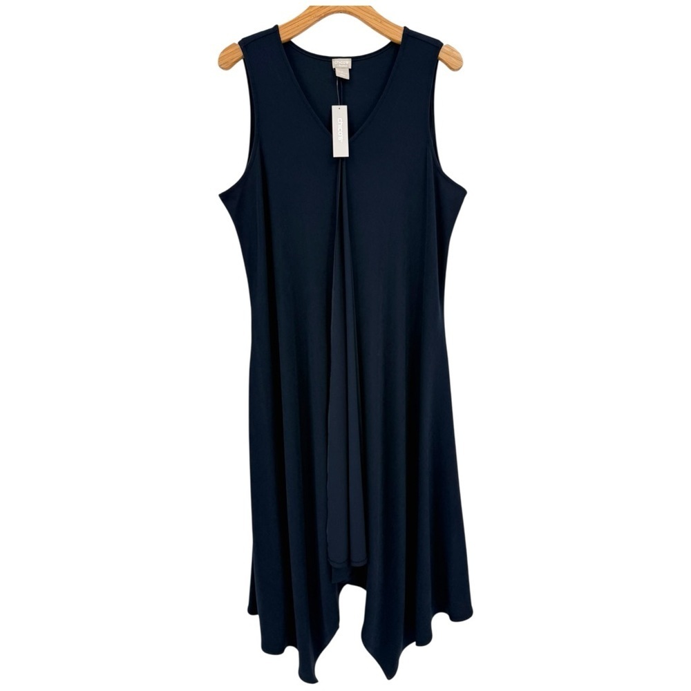 Chico's Travelers Hanky Handkerchief Hem Dress in Ink Blue Size 3, 16-18
